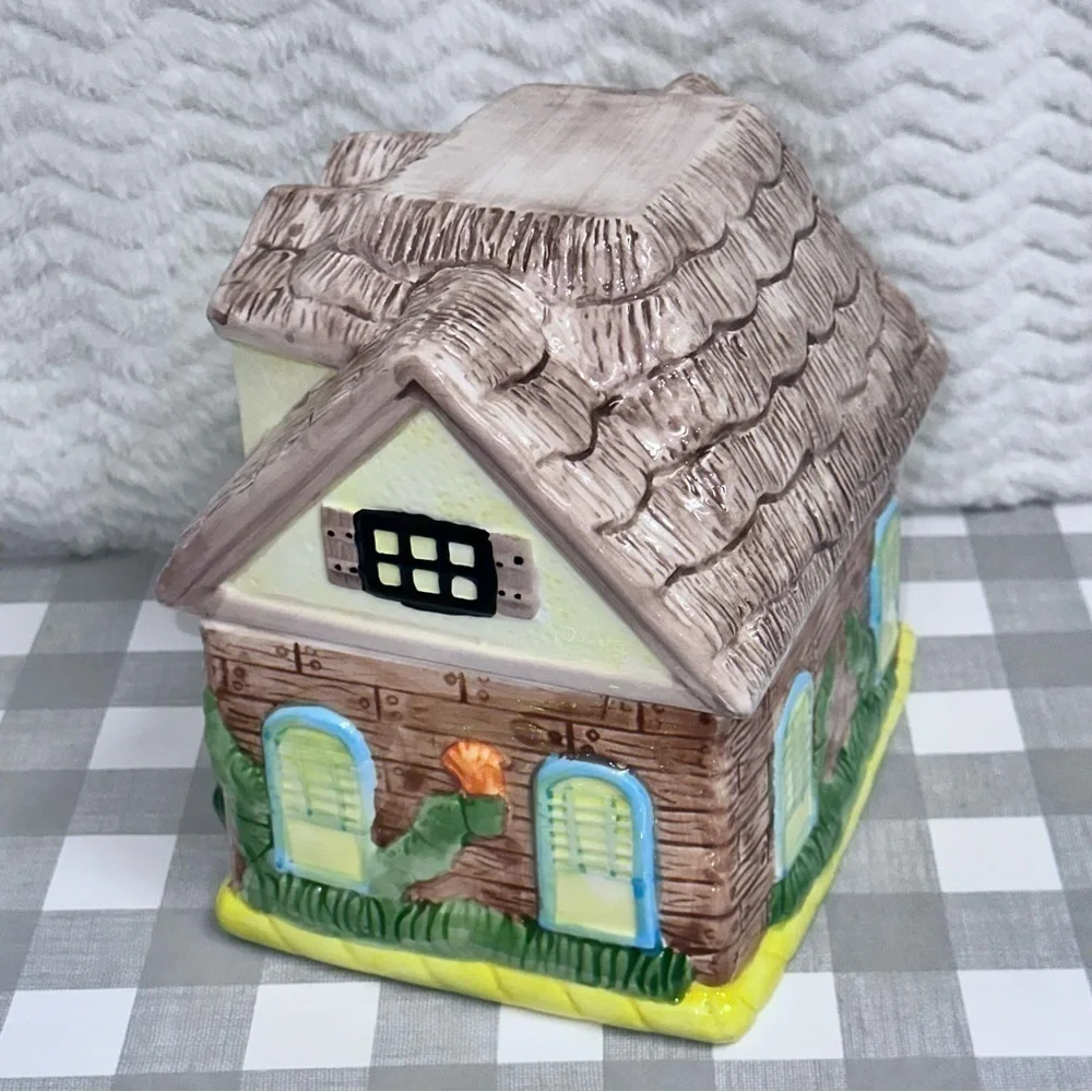 Ceramic Country Cottage Shaped Cookie Jar Canister 7